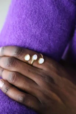 Sale Bague Ajustable Doree/Blanc Nafy Femmes Bague