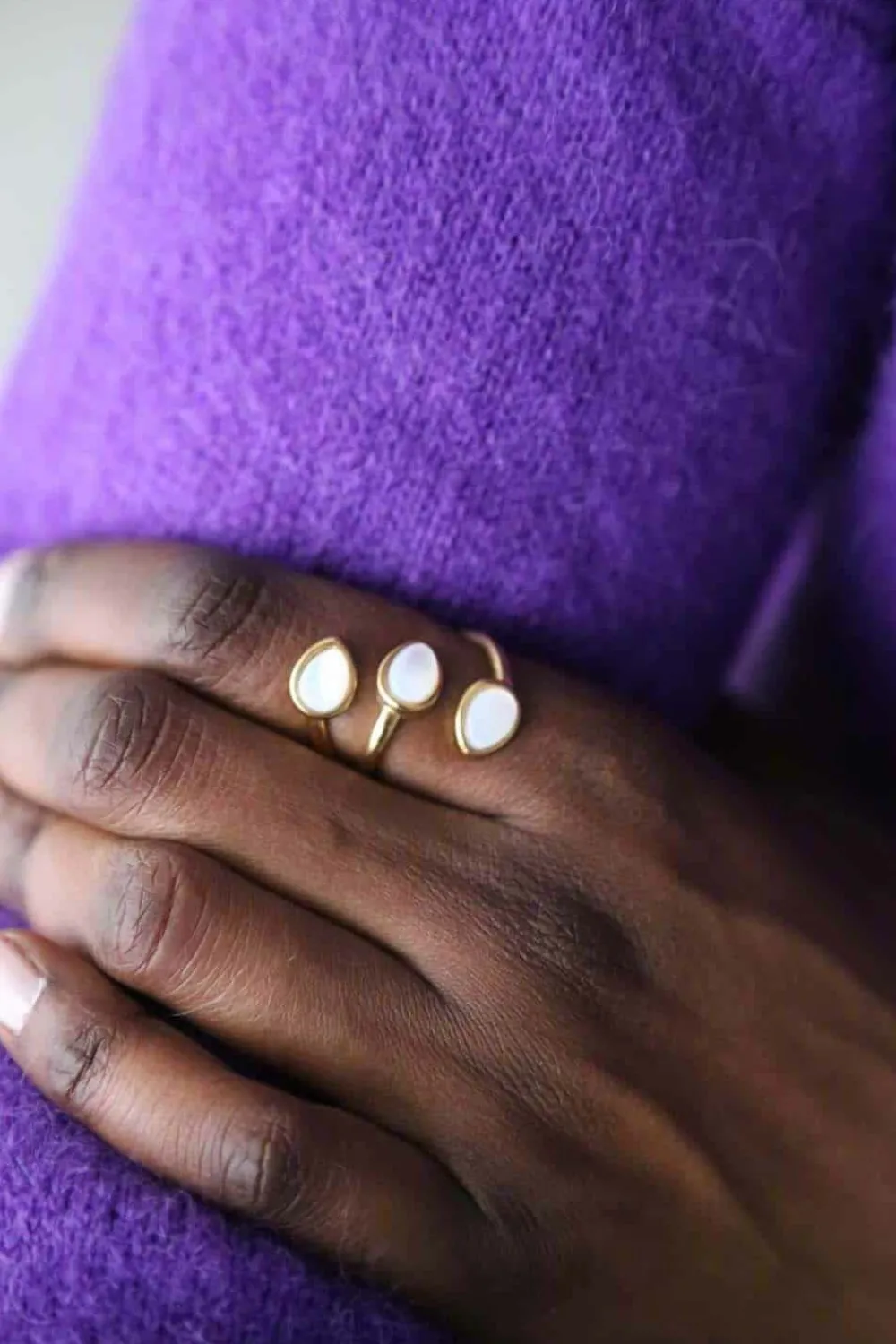 Sale Bague Ajustable Doree/Blanc Nafy Femmes Bague