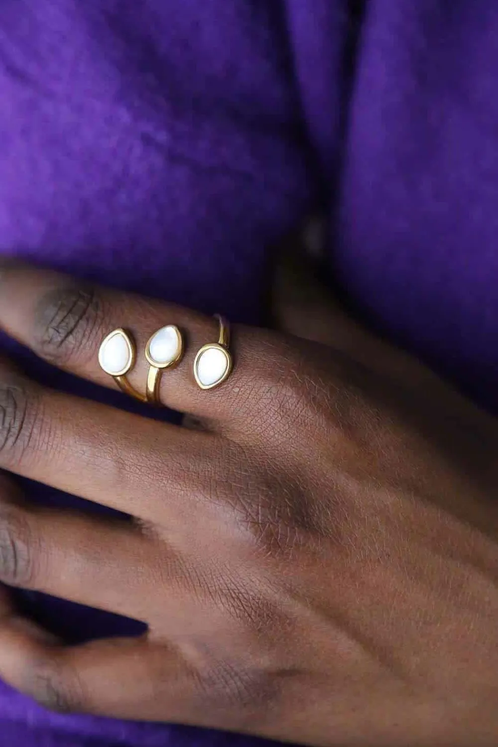 Sale Bague Ajustable Doree/Blanc Nafy Femmes Bague