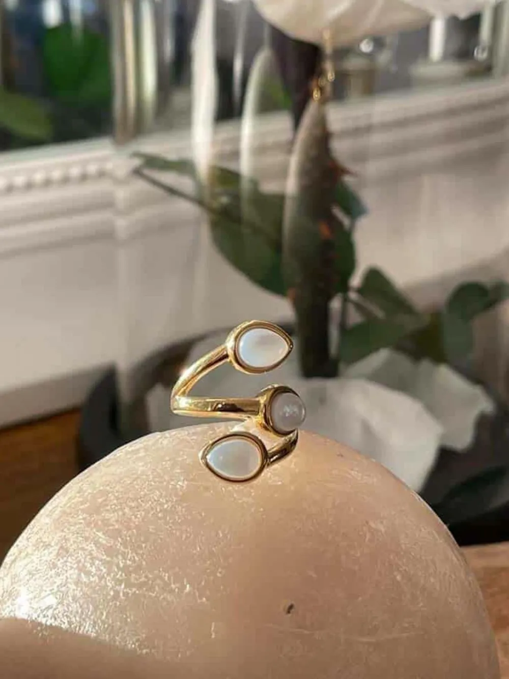 Sale Bague Ajustable Doree/Blanc Nafy Femmes Bague