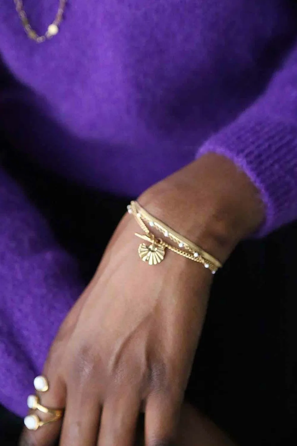 Sale Bague Ajustable Doree/Blanc Nafy Femmes Bague