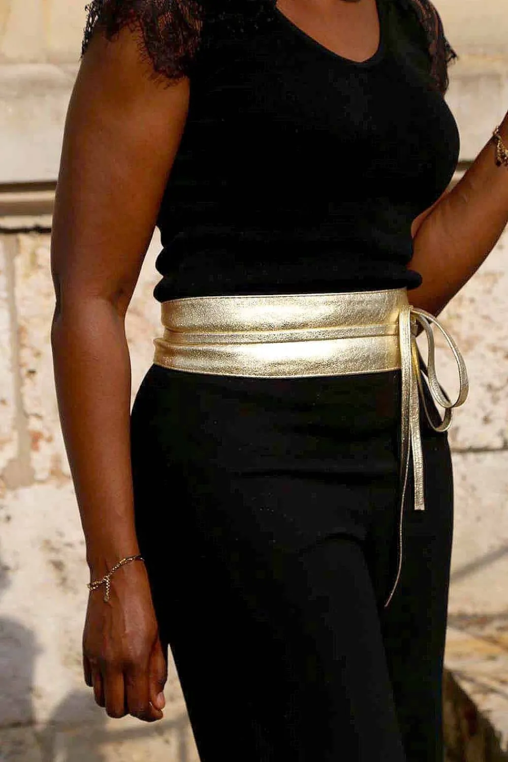 Sale Ceinture En Cuir Metallise Dore Casey Femmes Ceinture