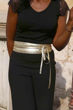 Sale Ceinture En Cuir Metallise Dore Casey Femmes Ceinture