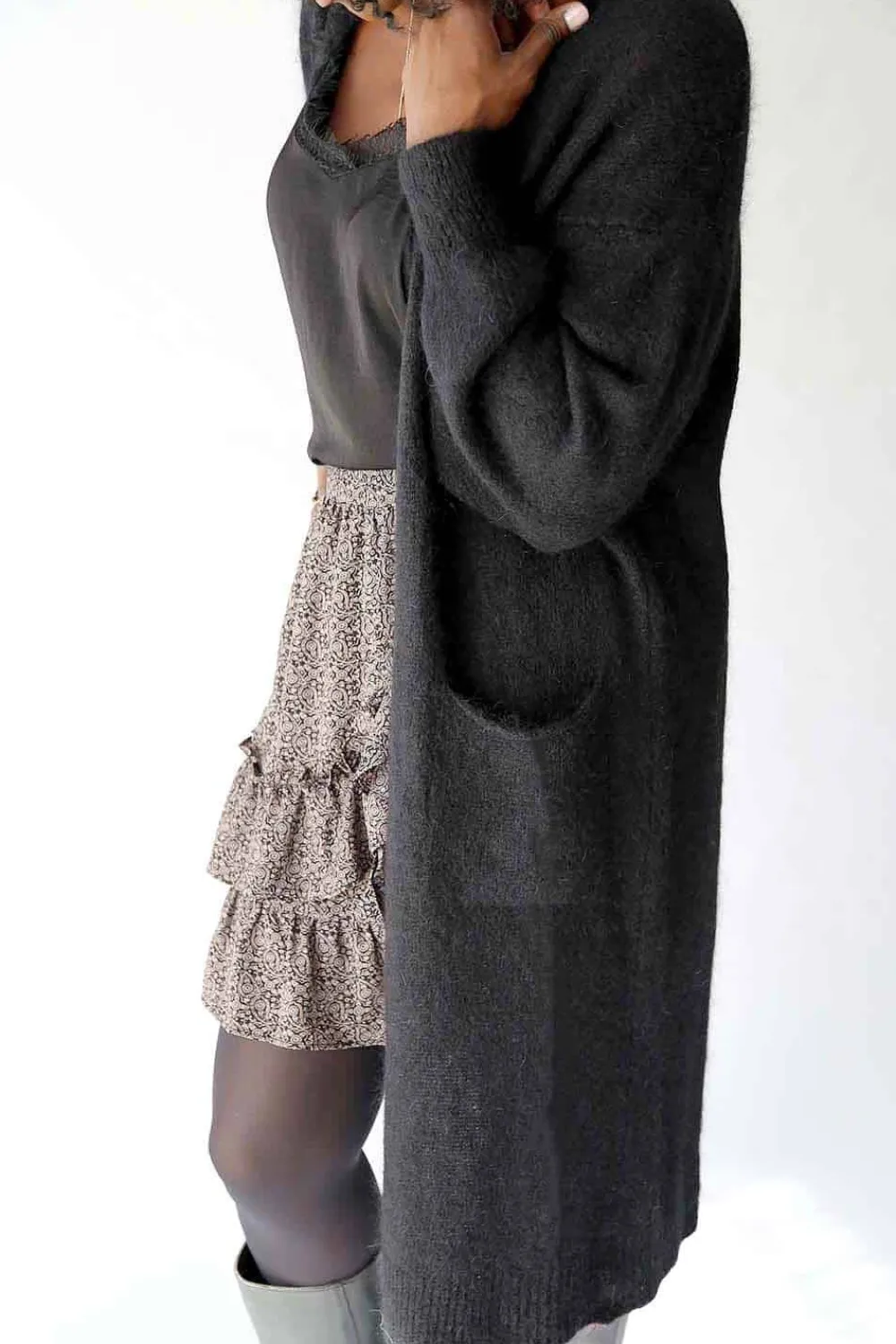 Sale Gilet Long Noir Mohair Dan Femmes Gilet