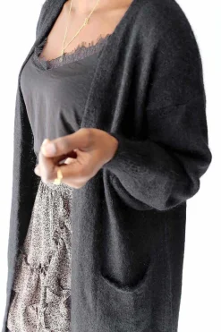 Sale Gilet Long Noir Mohair Dan Femmes Gilet