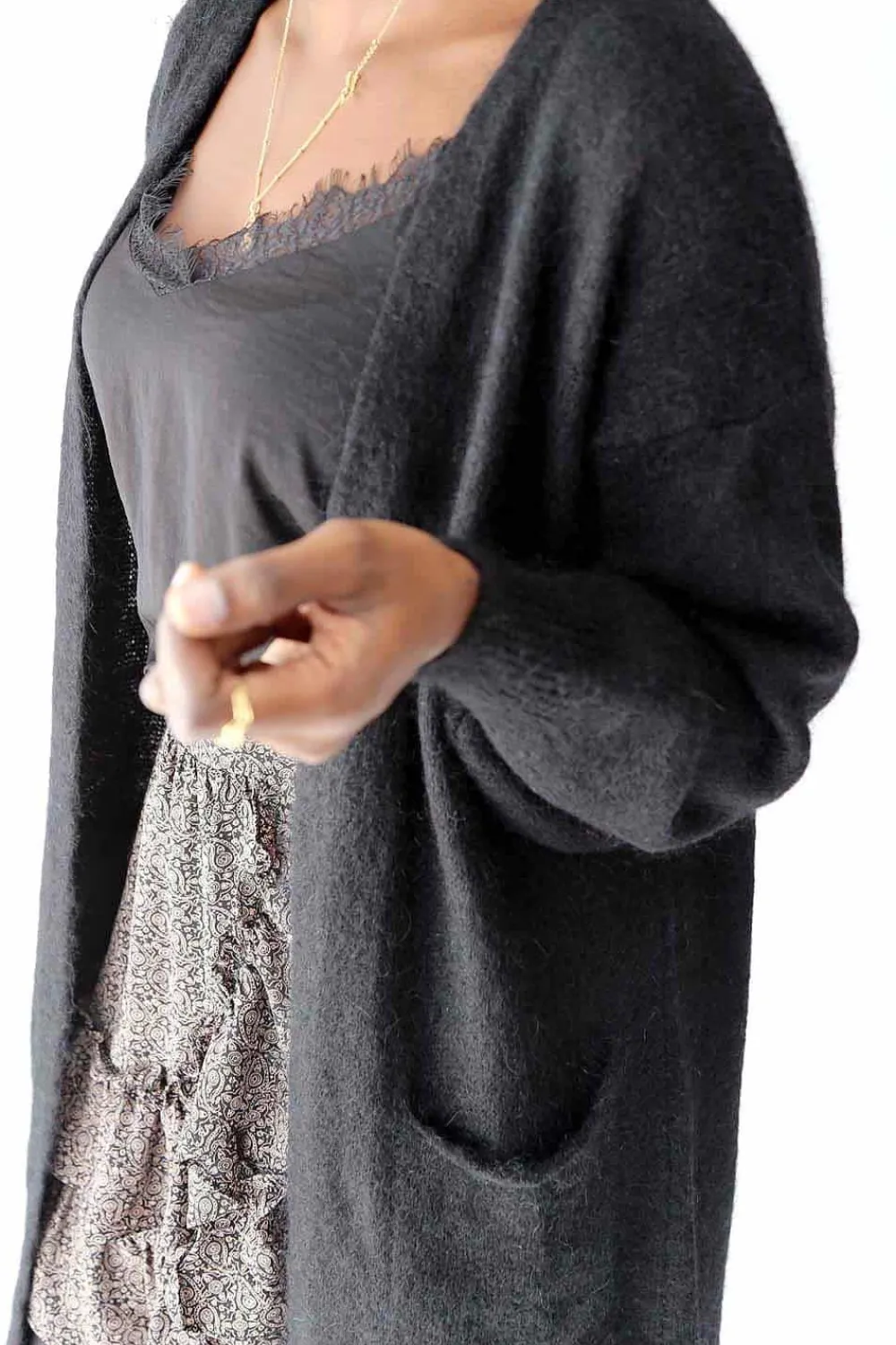 Sale Gilet Long Noir Mohair Dan Femmes Gilet