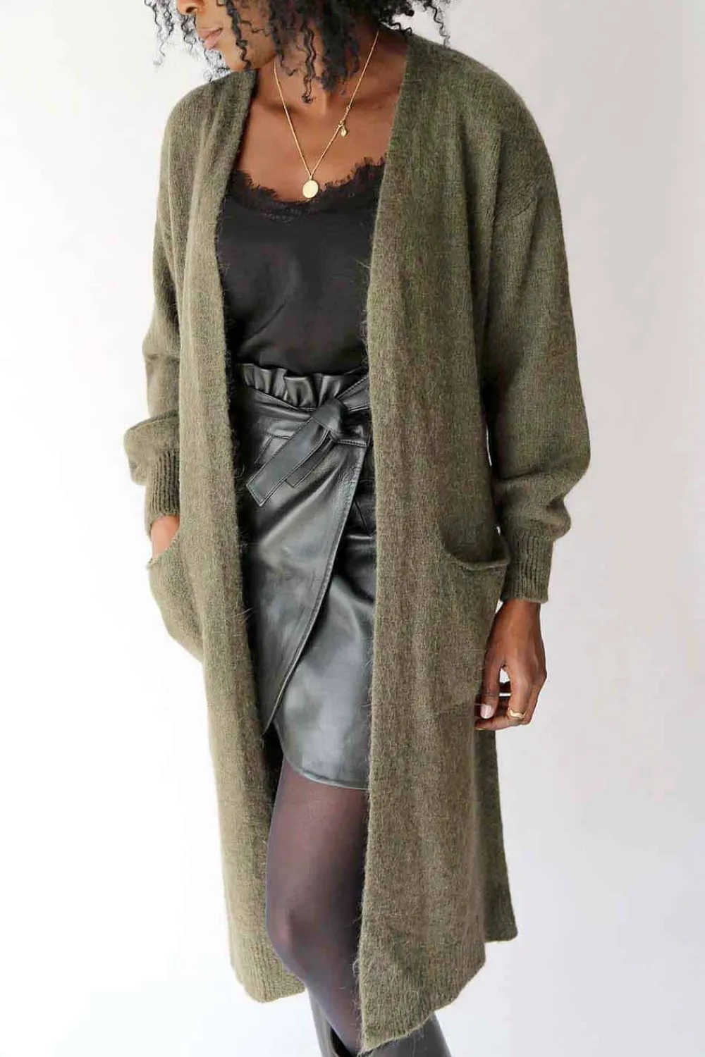 Clearance Gilet Long Vert Mohair Dan Femmes Gilet