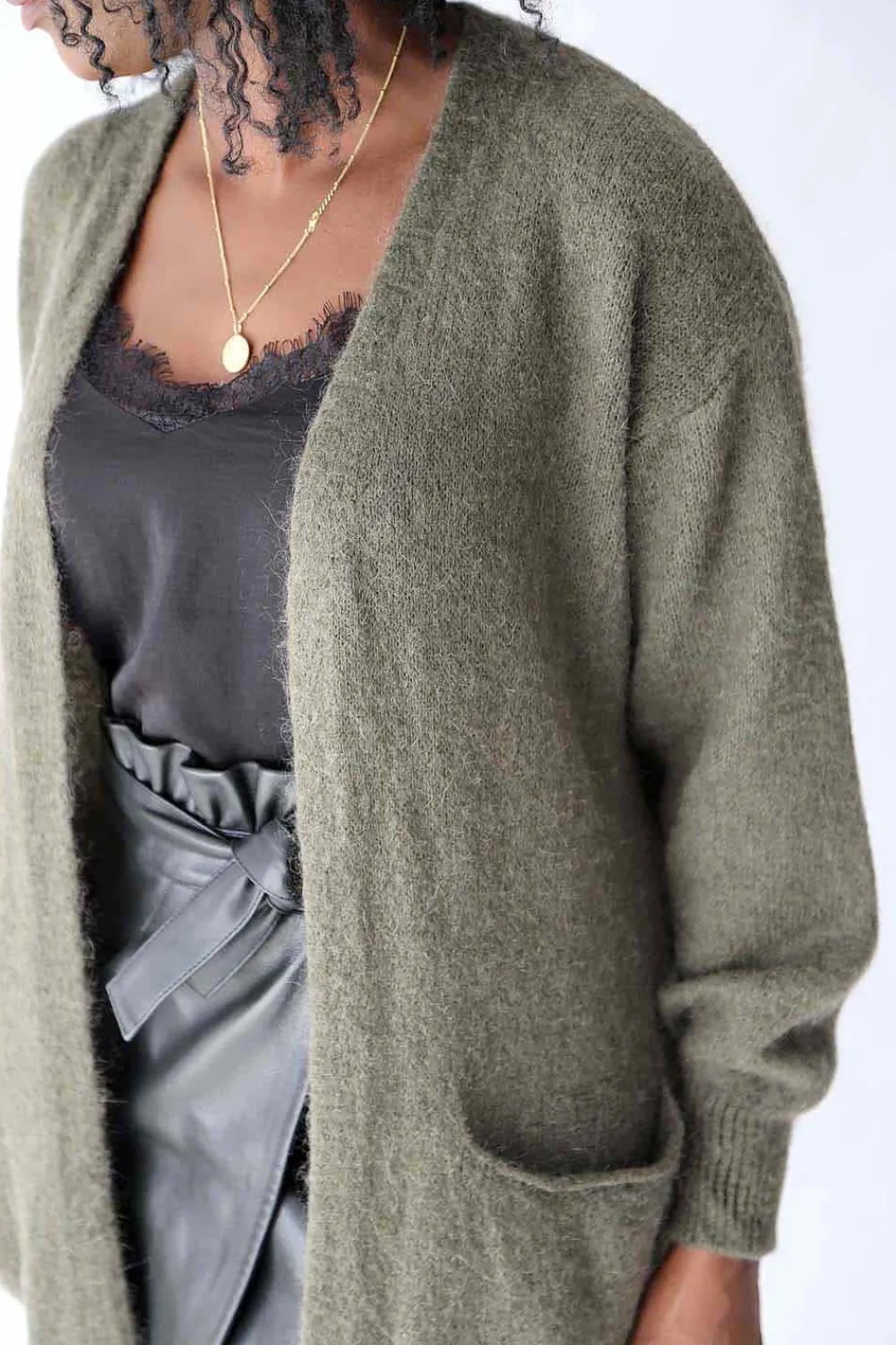 Clearance Gilet Long Vert Mohair Dan Femmes Gilet