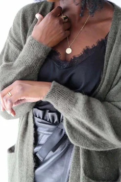 Clearance Gilet Long Vert Mohair Dan Femmes Gilet