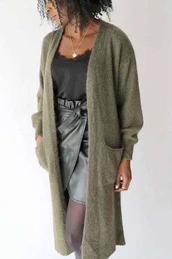 Clearance Gilet Long Vert Mohair Dan Femmes Gilet