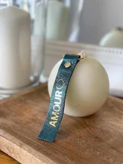 Online Porte-Clés En Cuir Bleu Petrole Daisy Femmes Porte-Clés