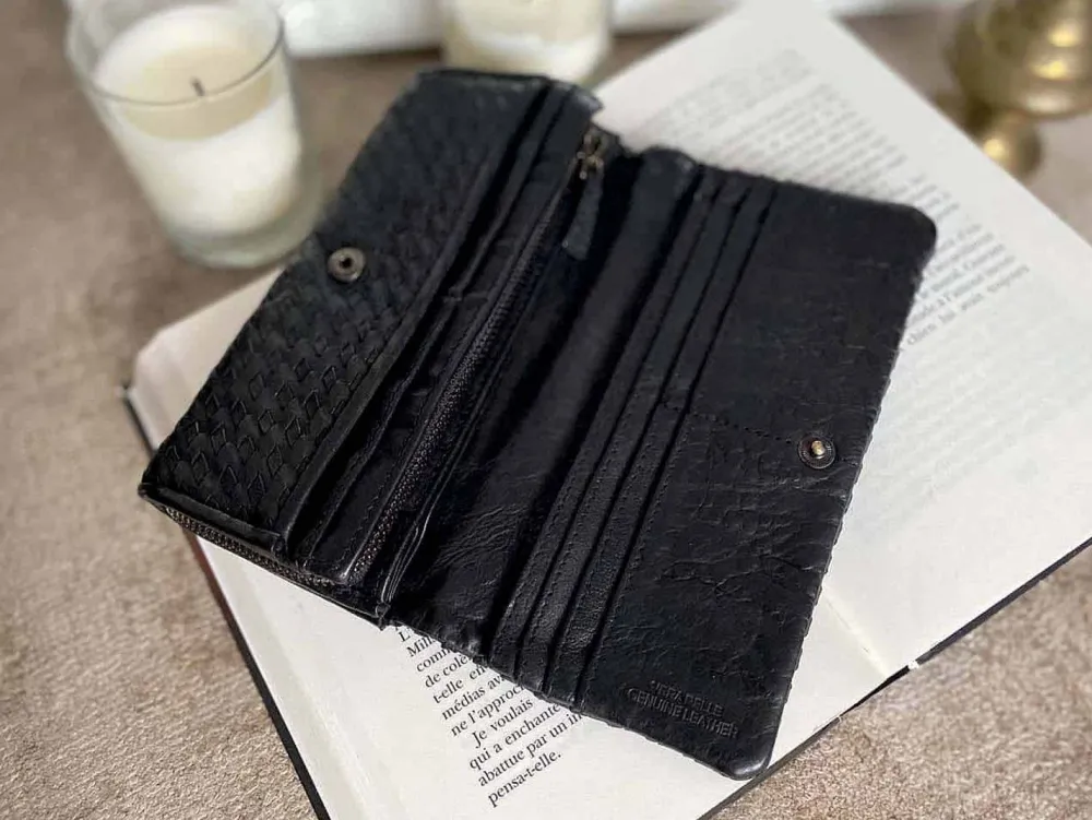 Portefeuille Cuir Tresse Noir Justin Femmes Portefeuille & Compagnon