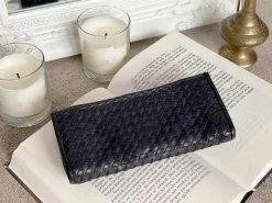 Portefeuille Cuir Tresse Noir Justin Femmes Portefeuille & Compagnon