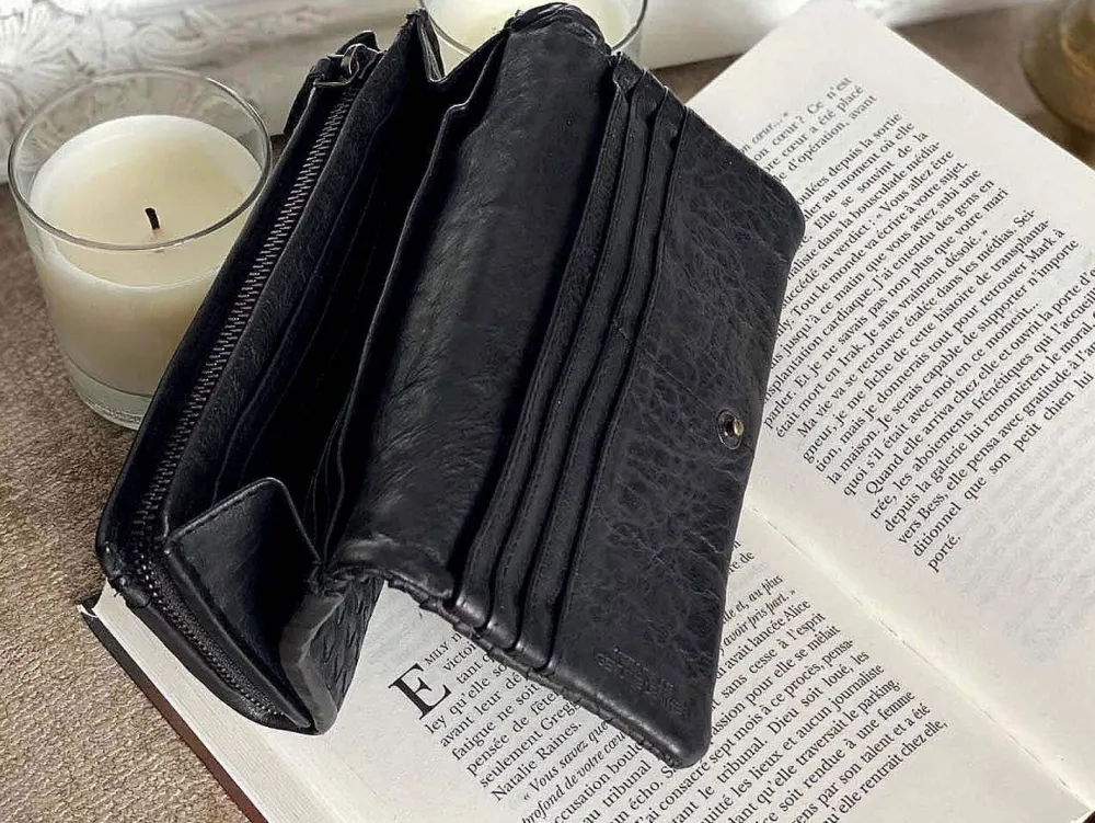 Portefeuille Cuir Tresse Noir Justin Femmes Portefeuille & Compagnon
