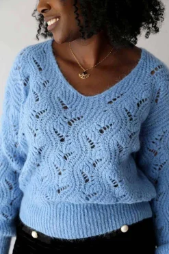 Hot Pull Bleu Mohair Leo Femmes Pull