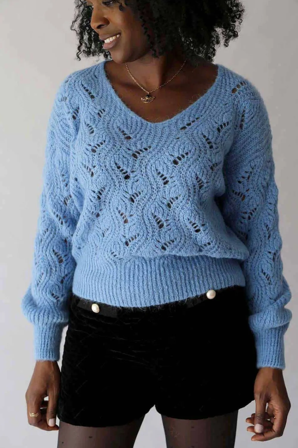 Hot Pull Bleu Mohair Leo Femmes Pull