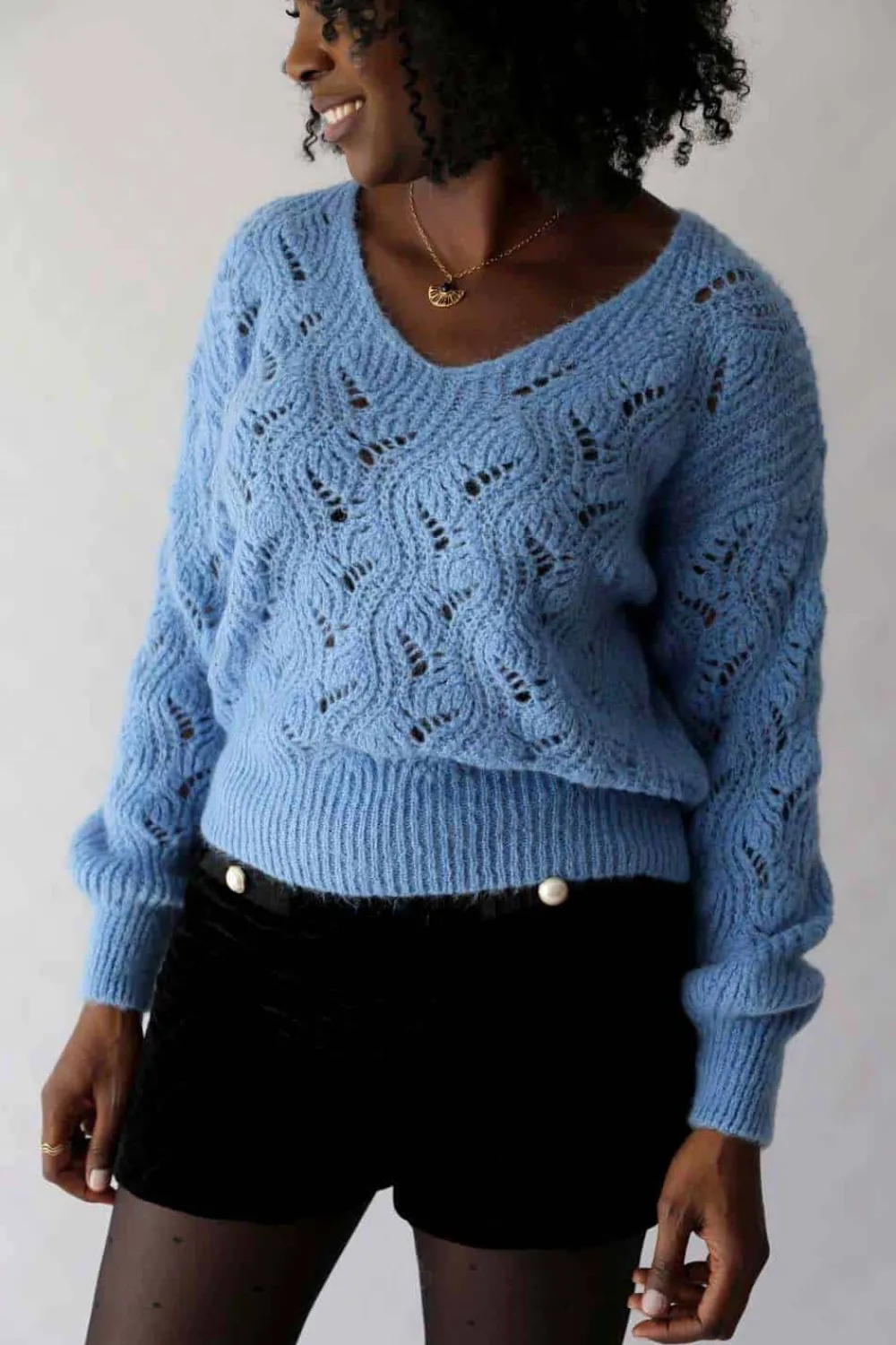 Hot Pull Bleu Mohair Leo Femmes Pull