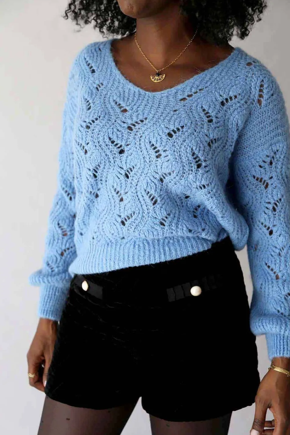 Hot Pull Bleu Mohair Leo Femmes Pull