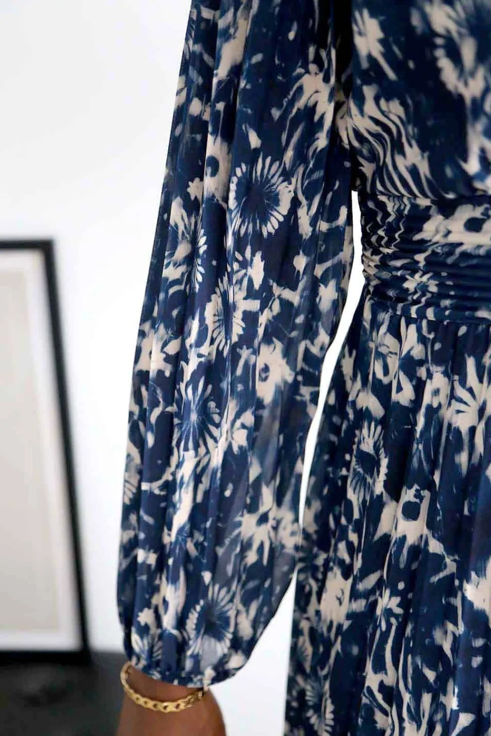 New Robe Longue Imprime Bleu Lison Femmes Robe