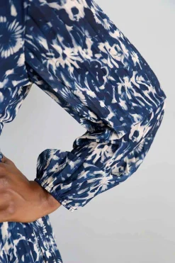 New Robe Longue Imprime Bleu Lison Femmes Robe