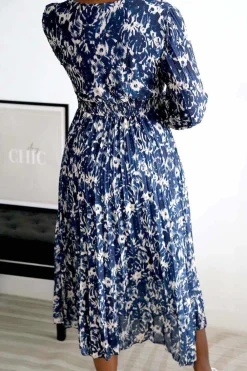 New Robe Longue Imprime Bleu Lison Femmes Robe