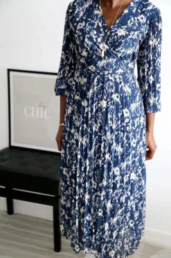 New Robe Longue Imprime Bleu Lison Femmes Robe