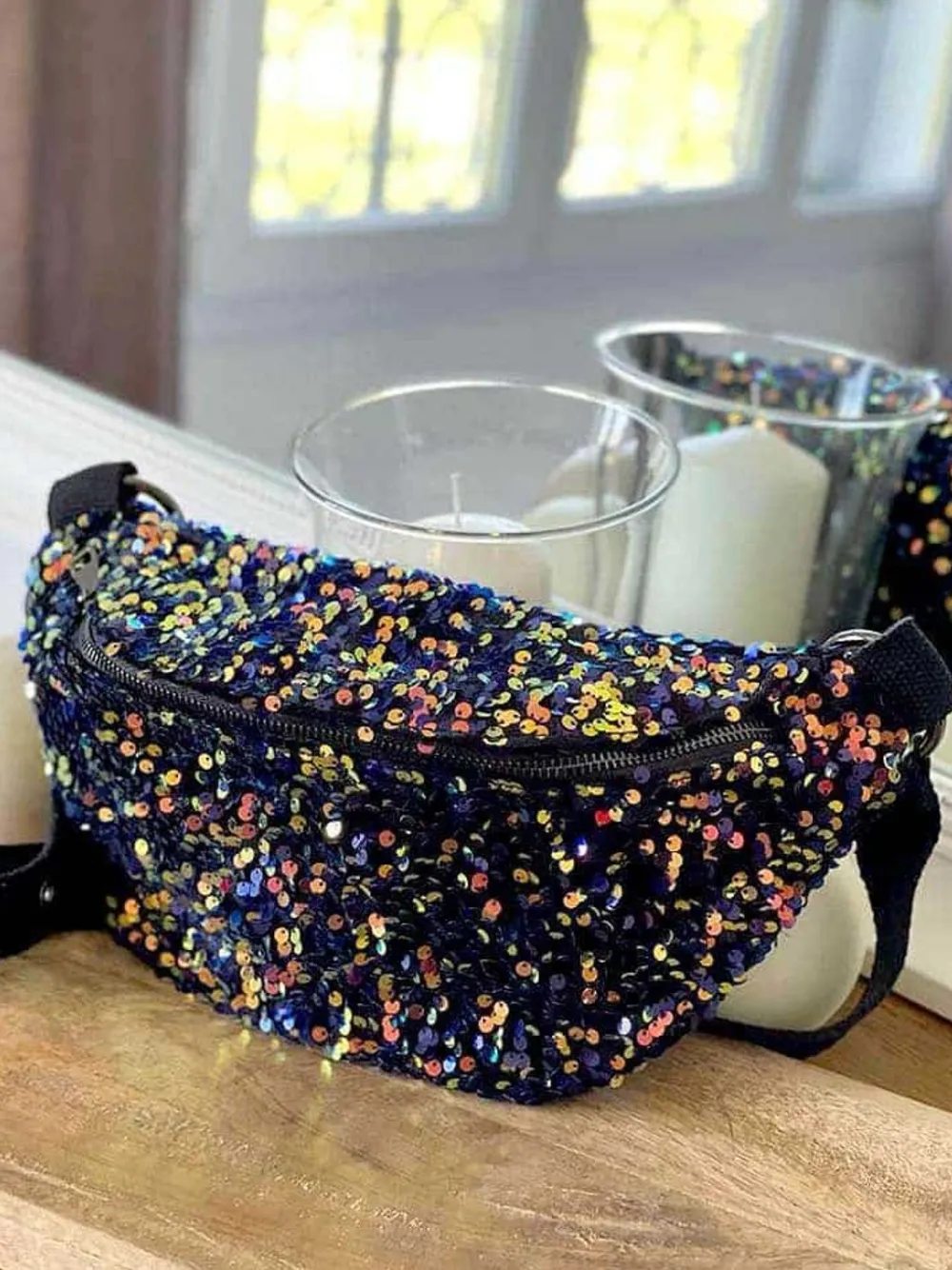 Best Sac Banane Bleu Peche A Sequins Laumy Femmes Sac Banane