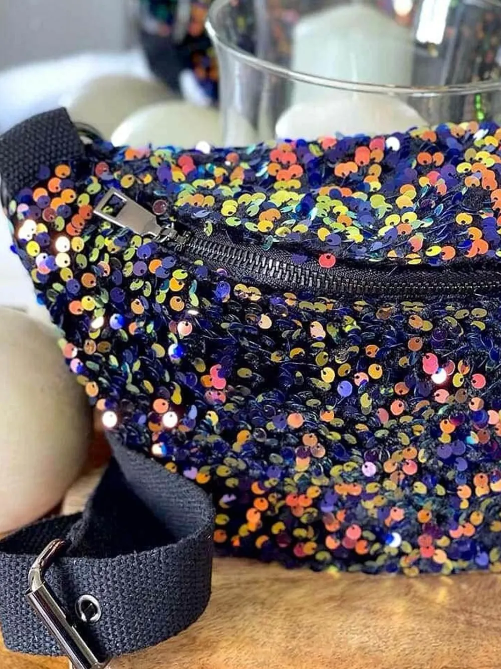 Best Sac Banane Bleu Peche A Sequins Laumy Femmes Sac Banane