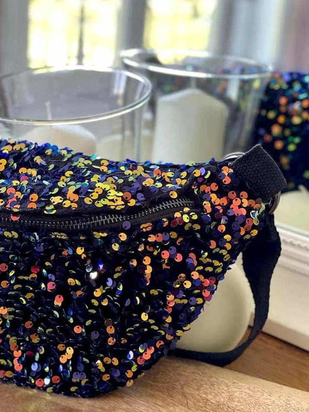 Best Sac Banane Bleu Peche A Sequins Laumy Femmes Sac Banane