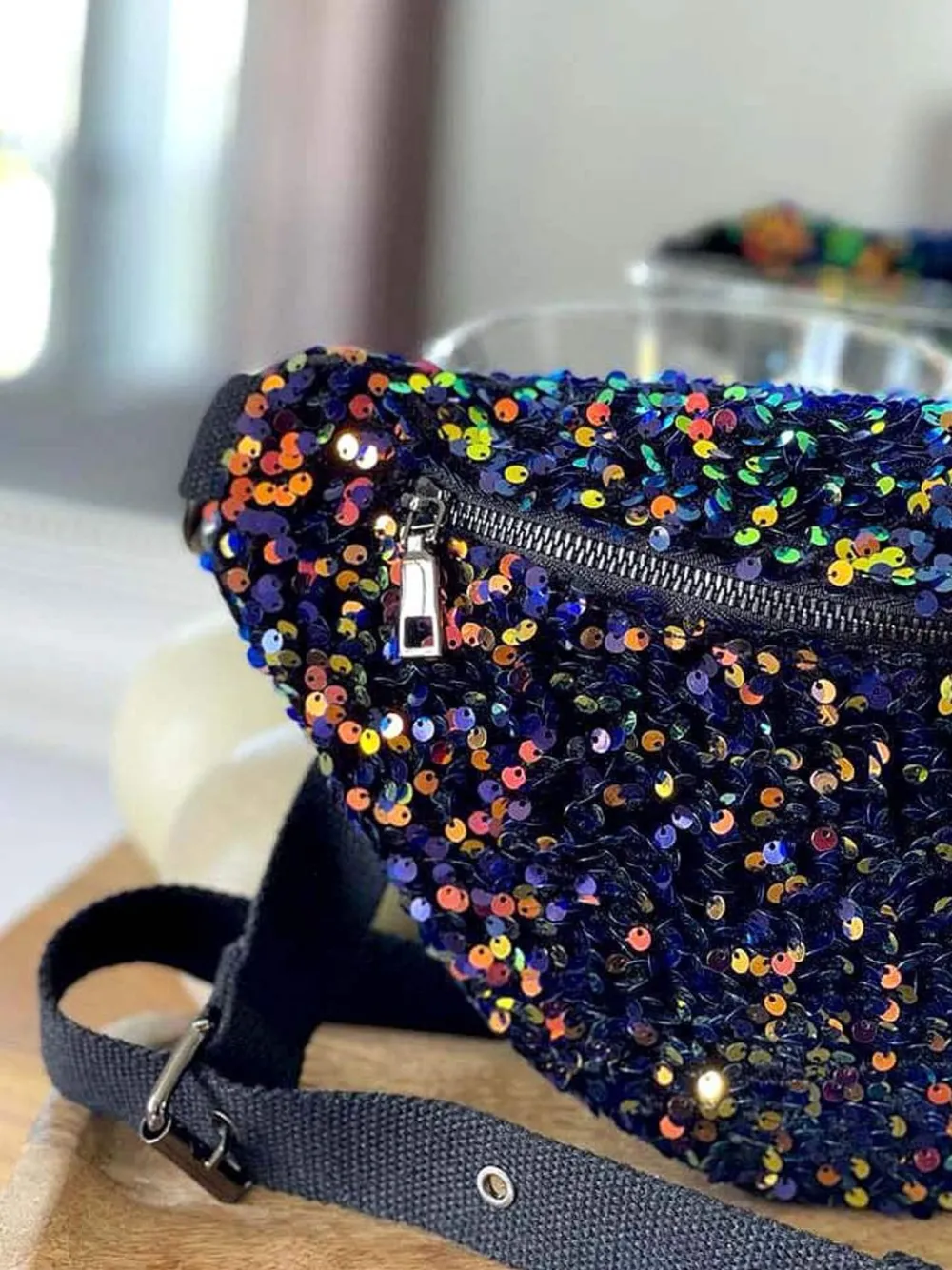 Outlet Sac Banane Bleu Peche A Sequins Xl Laumy Femmes Sac Banane