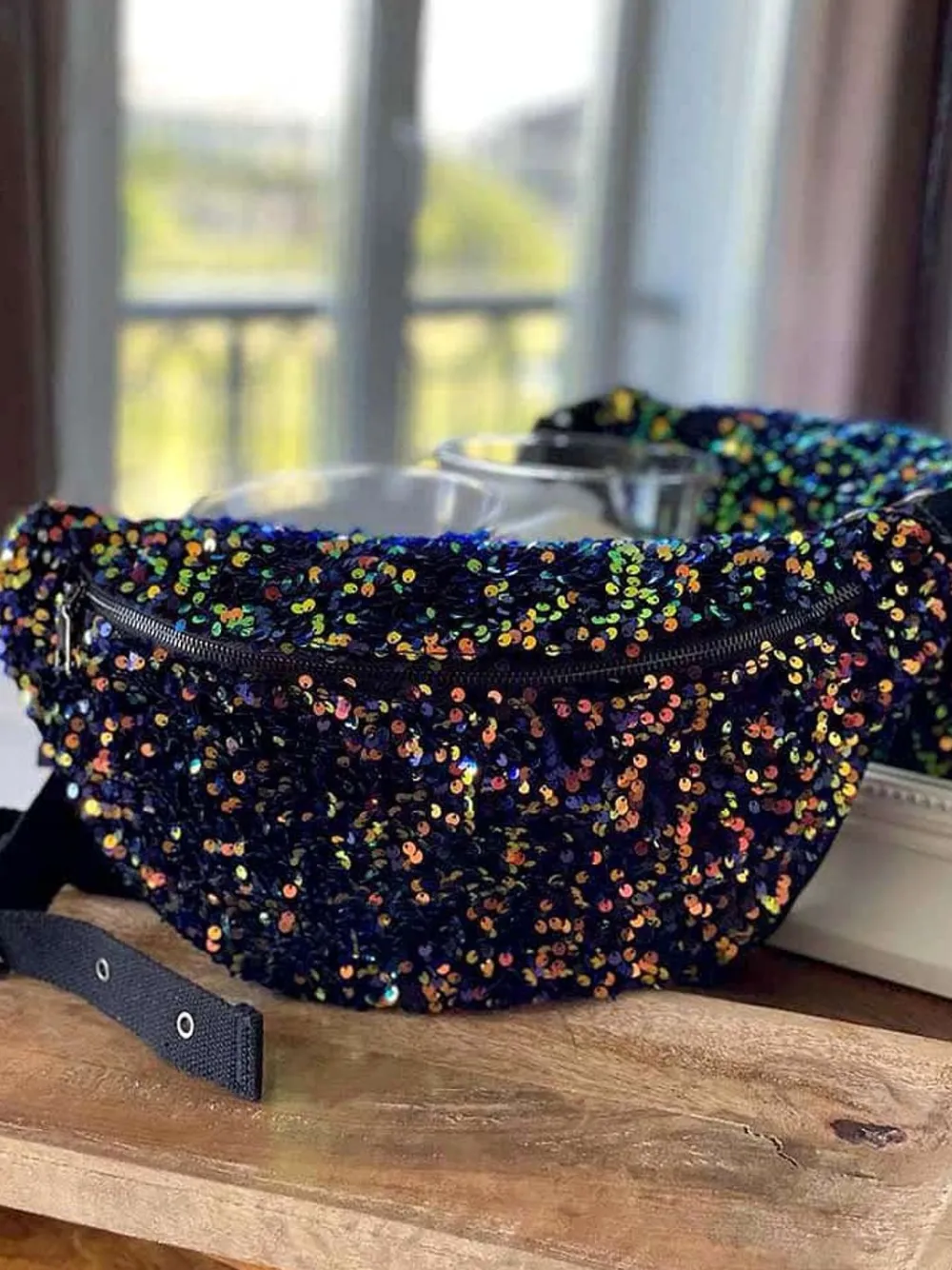 Outlet Sac Banane Bleu Peche A Sequins Xl Laumy Femmes Sac Banane