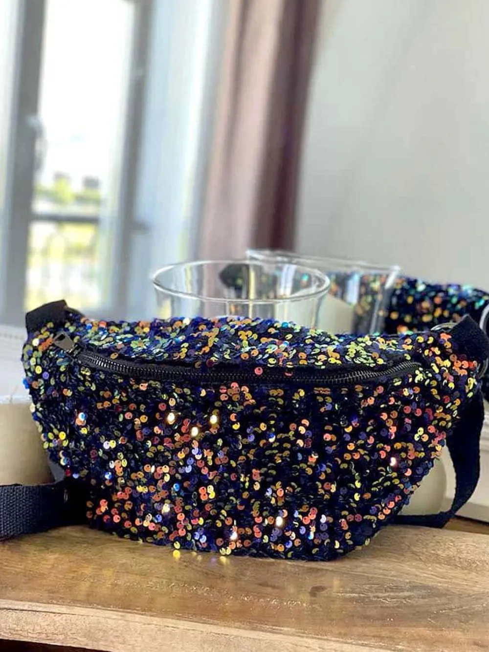 Outlet Sac Banane Bleu Peche A Sequins Xl Laumy Femmes Sac Banane