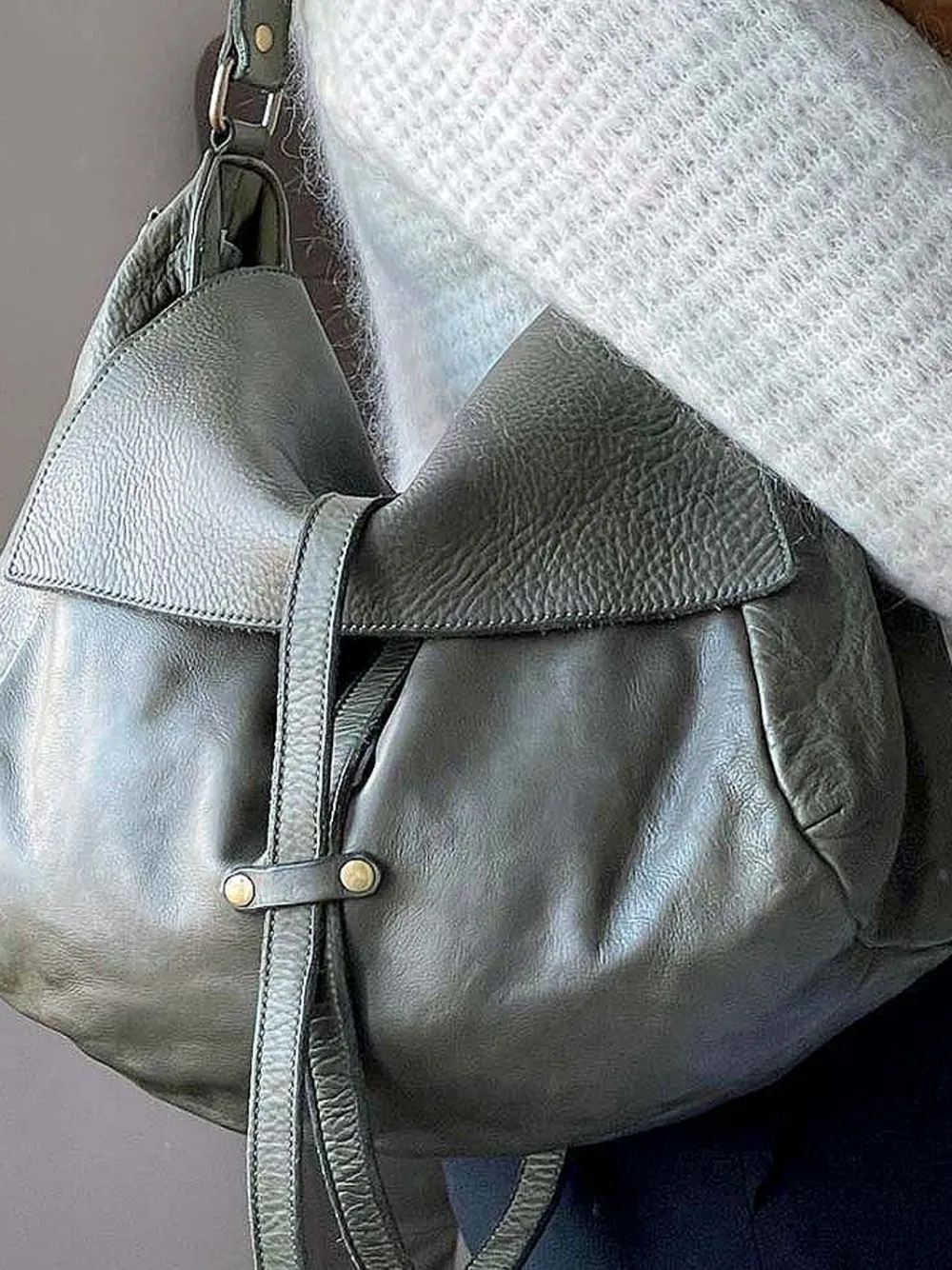 New Sac Besace Cuir Vert Kaki Ninon Femmes Sac Porte Epaule Avec Sangle