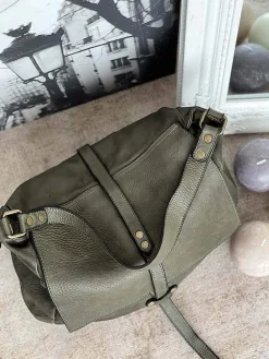 New Sac Besace Cuir Vert Kaki Ninon Femmes Sac Porte Epaule Avec Sangle