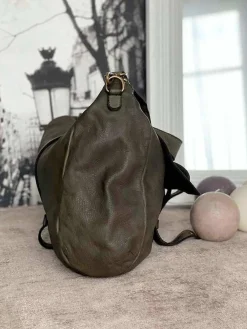 New Sac Besace Cuir Vert Kaki Ninon Femmes Sac Porte Epaule Avec Sangle