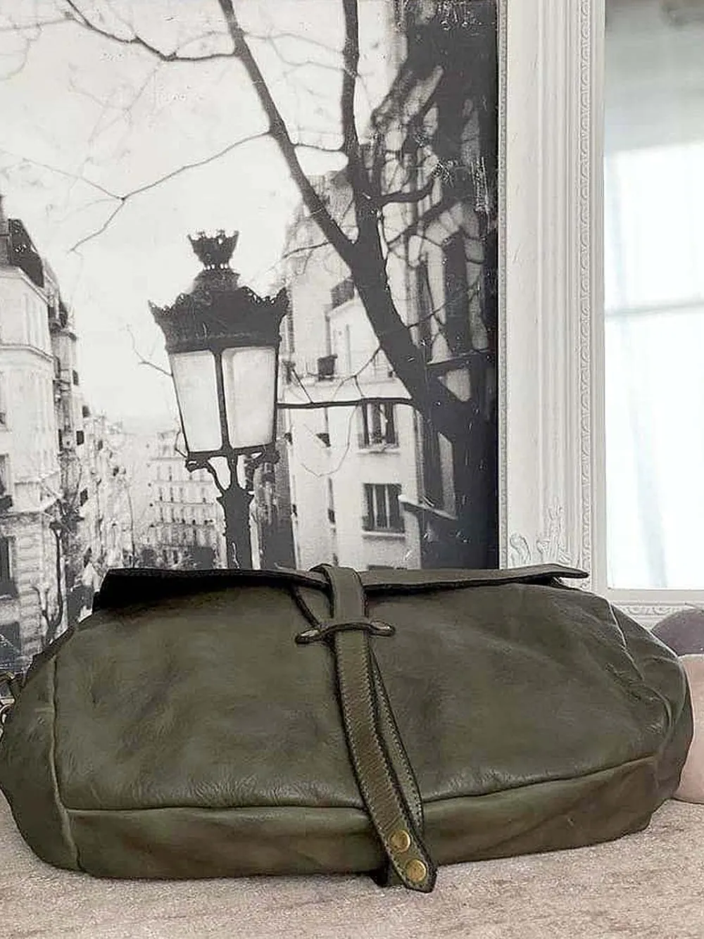 New Sac Besace Cuir Vert Kaki Ninon Femmes Sac Porte Epaule Avec Sangle