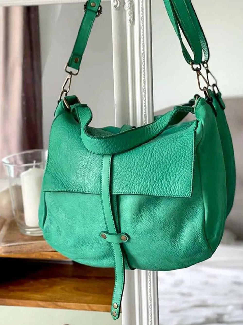Discount Sac Besace Cuir Vert Pomme Ninon Femmes Sac Format A4 Et +