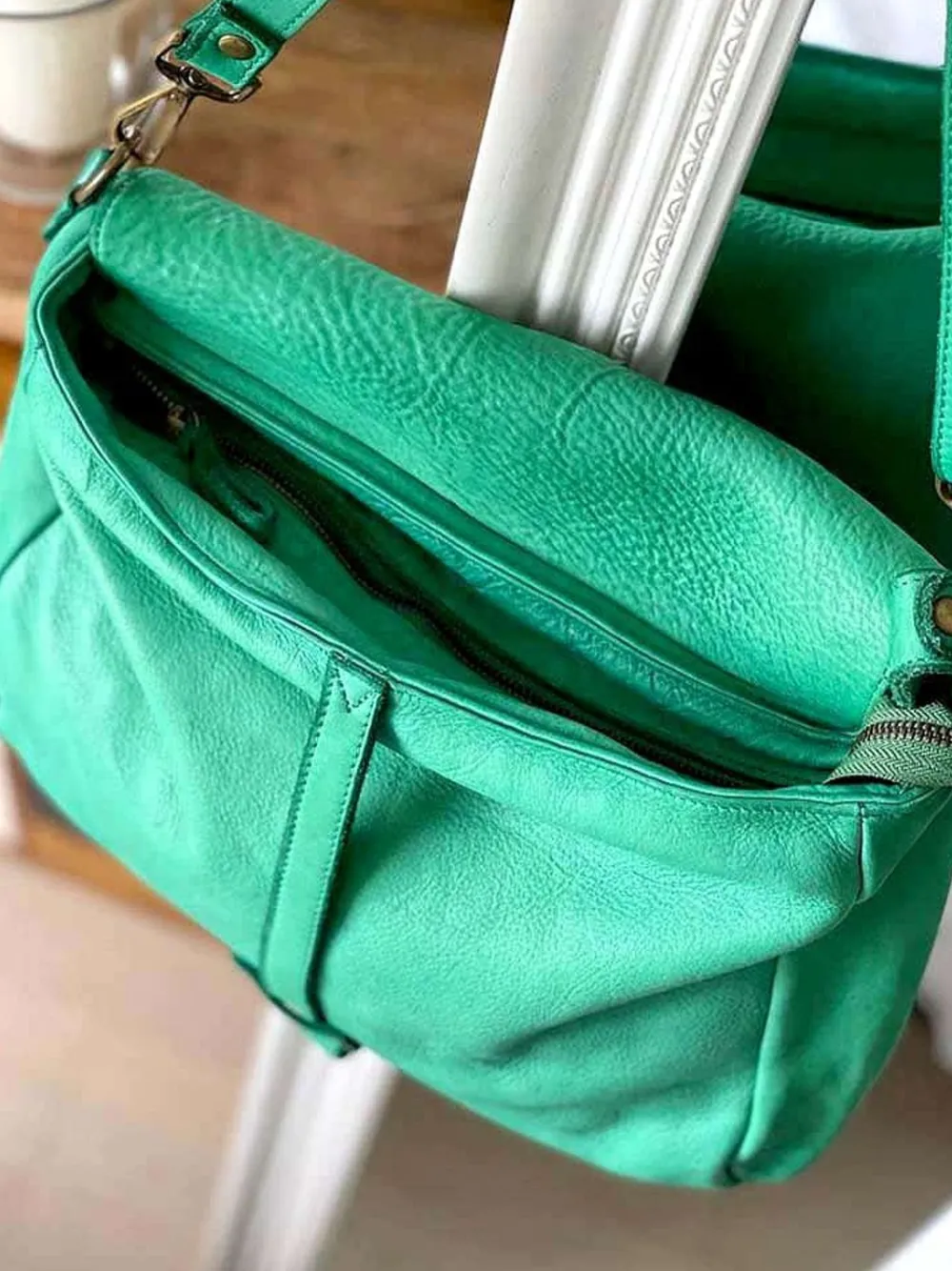 Discount Sac Besace Cuir Vert Pomme Ninon Femmes Sac Format A4 Et +