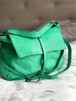 Discount Sac Besace Cuir Vert Pomme Ninon Femmes Sac Format A4 Et +