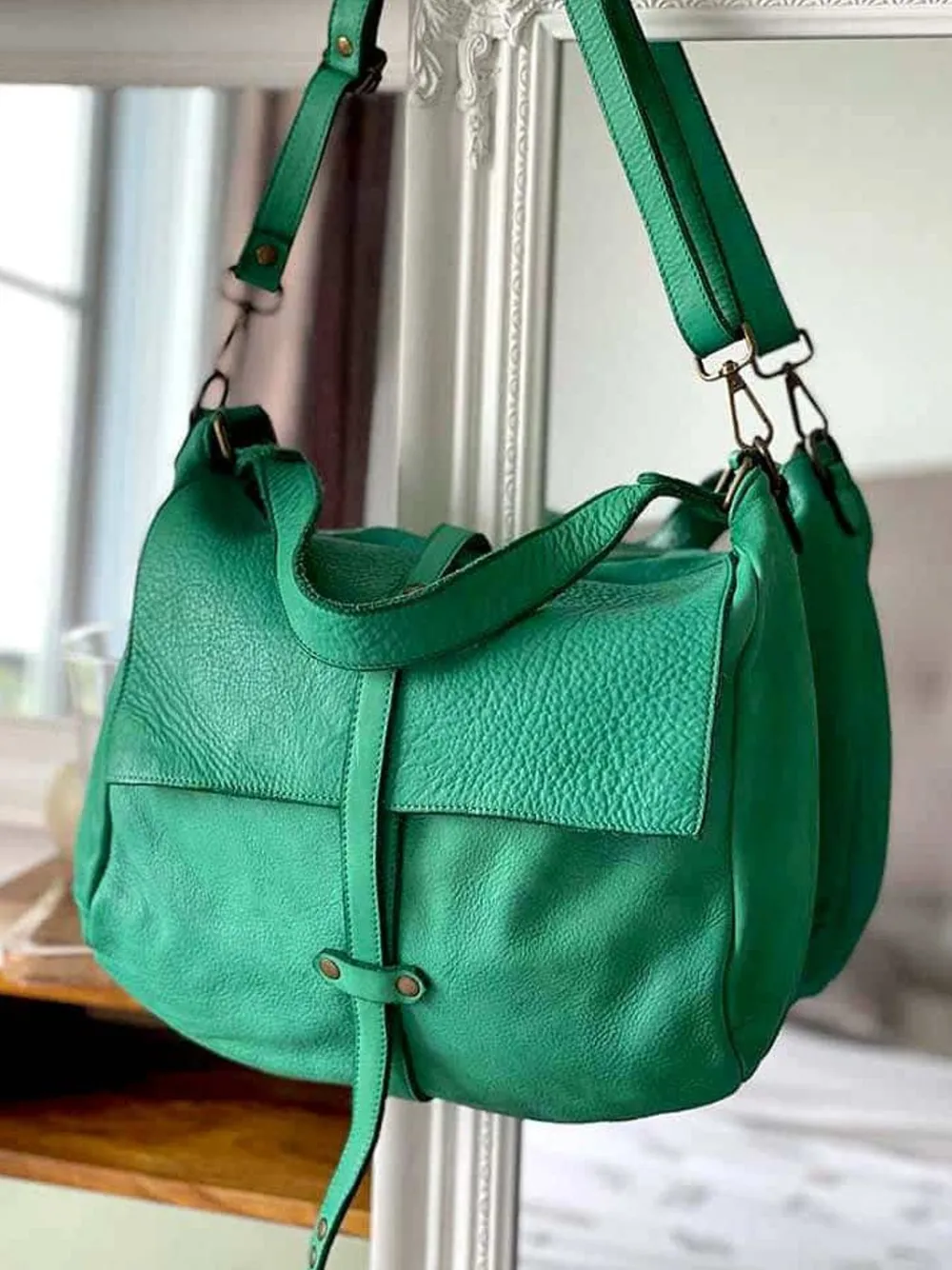 Discount Sac Besace Cuir Vert Pomme Ninon Femmes Sac Format A4 Et +