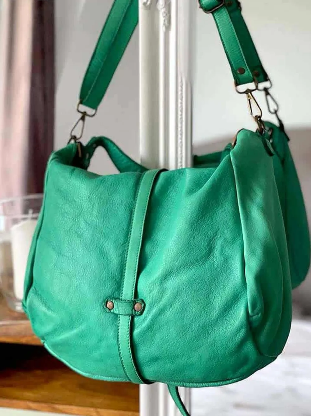 Discount Sac Besace Cuir Vert Pomme Ninon Femmes Sac Format A4 Et +