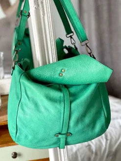 Discount Sac Besace Cuir Vert Pomme Ninon Femmes Sac Format A4 Et +