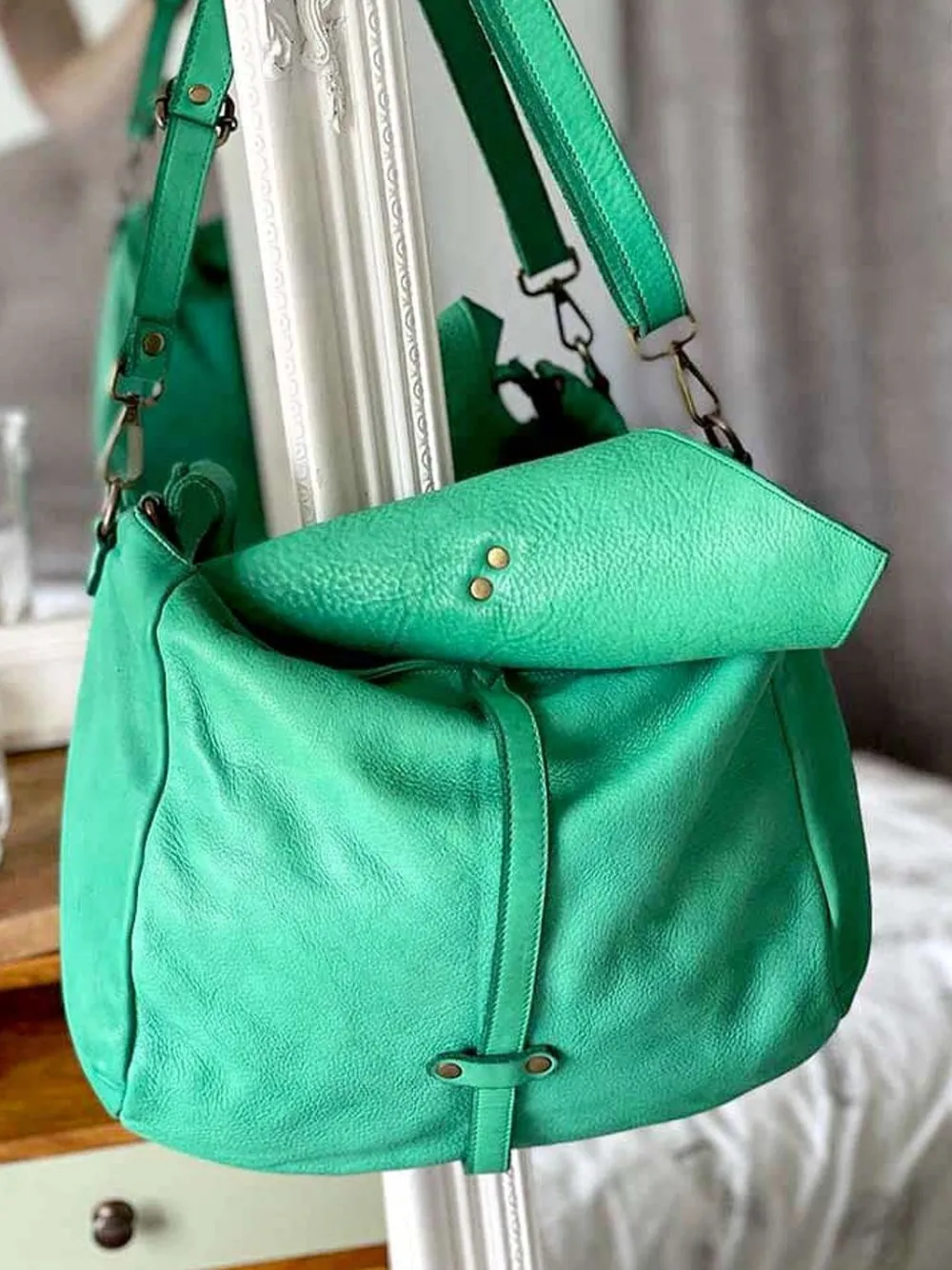Discount Sac Besace Cuir Vert Pomme Ninon Femmes Sac Format A4 Et +
