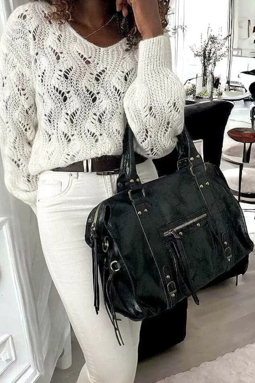 Outlet Sac Noir Eloane Femmes Sac Porte Epaule Avec Anse