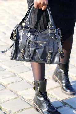 Sac Noir Eloane Midi Femmes Sac Porte Epaule Avec Sangle