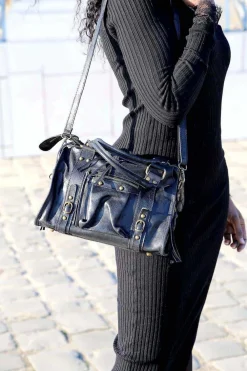 Sac Noir Eloane Midi Femmes Sac Porte Epaule Avec Sangle