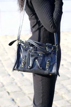 Sac Noir Eloane Midi Femmes Sac Porte Epaule Avec Sangle