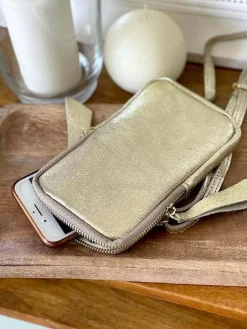 Sac Portable En Cuir Dore Kira Femmes Sac Taille Téléphone Portable