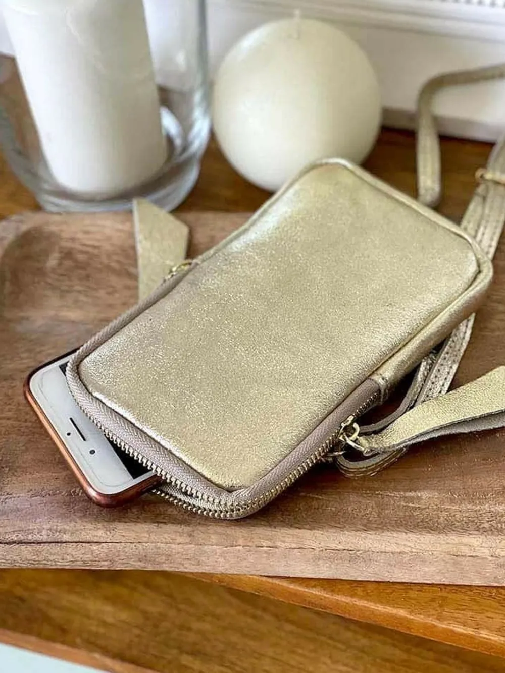 Sac Portable En Cuir Dore Kira Femmes Sac Taille Téléphone Portable