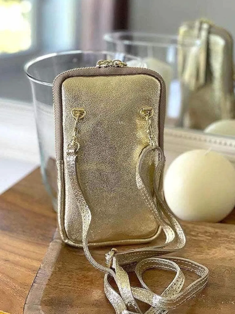 Sac Portable En Cuir Dore Kira Femmes Sac Taille Téléphone Portable